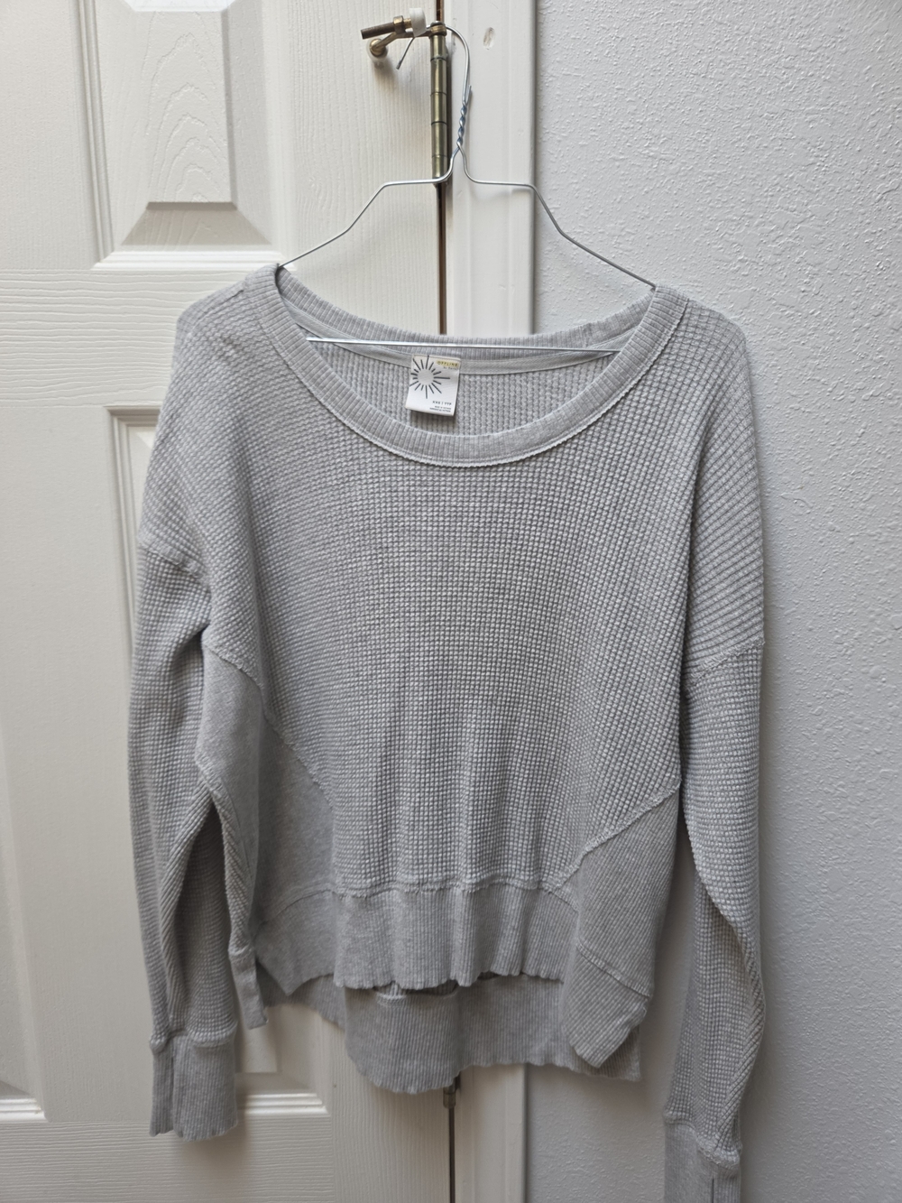 aerie Light Gray Waffle Knit Crew Neck Sweater
